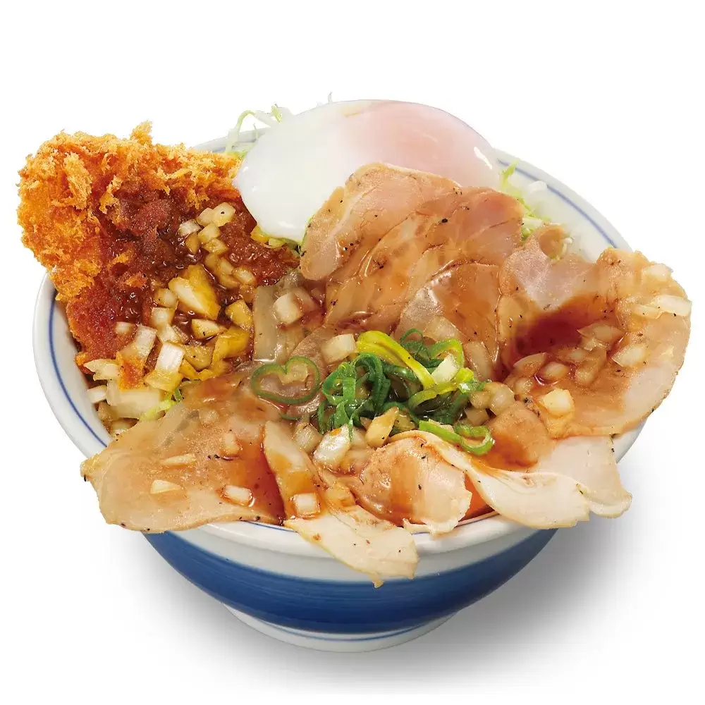 温たま付 ローストポークとロースカツの合い盛り丼